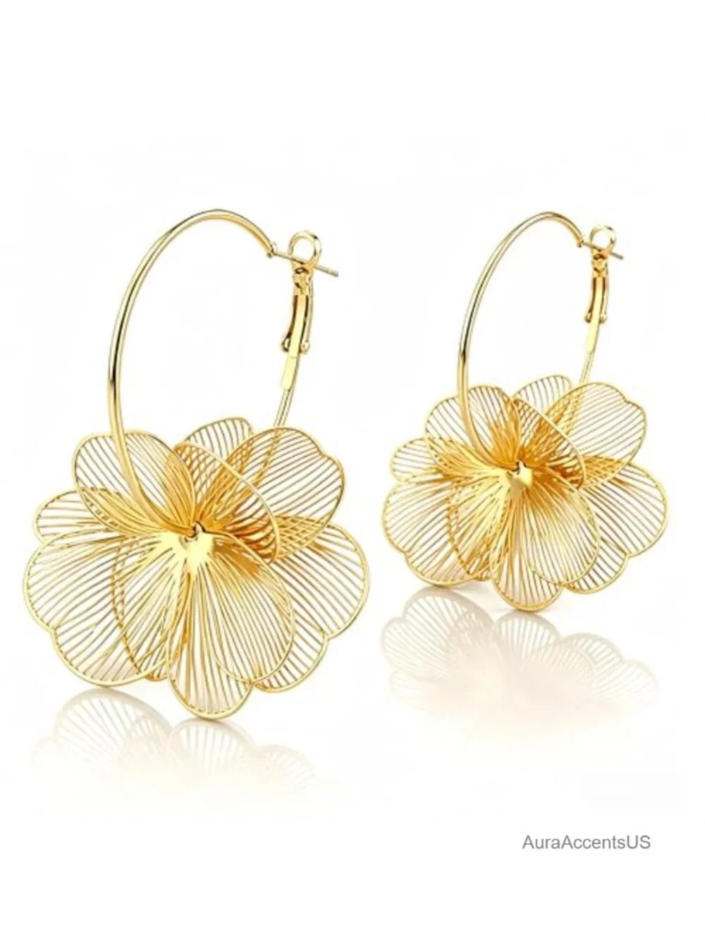 14K Gold Plated Dangle Flower Earrings for Women Statement Floral Jewelry Gift